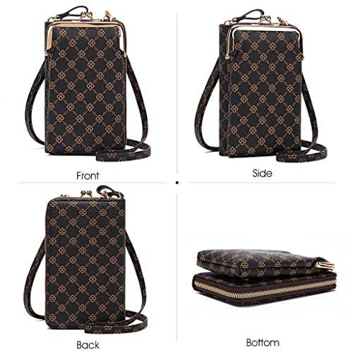 PALAY® Crossbody Phone Bag for Women Stylish PU Leather Mobile Holder Pocket Purse Wallet Pouch with Zipper Sling Mini Shoulder Brown 2PCS