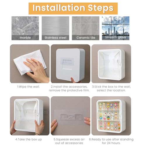 HASTHIP Clear Display Case for Figures, Wall-Mounted Doll Storage Box, Adjustable Display Stand Clear Acrylic Display Box with Door, Dust and Moisture Proof Three-Tier Clear Acrylic Displaying Rack