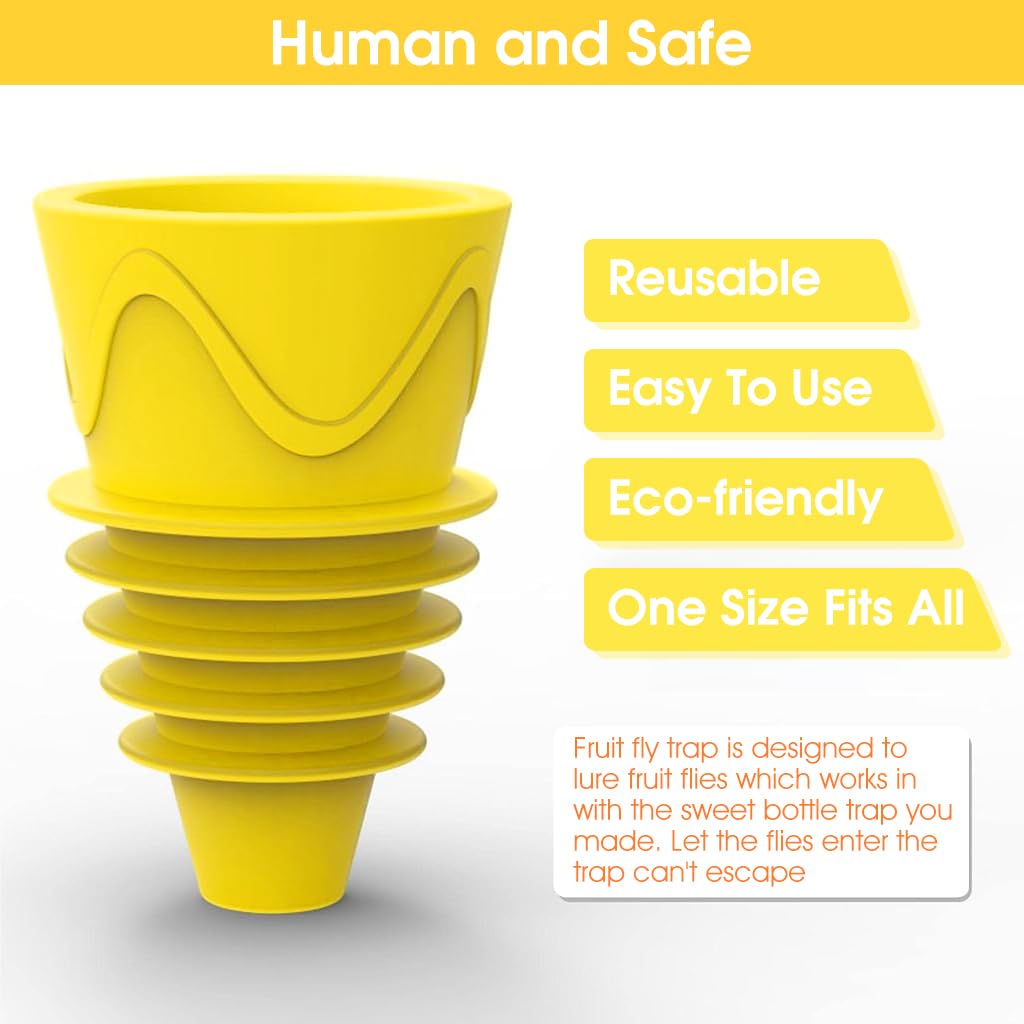 HASTHIP 4Pcs Fly Trap Kit for Indoor, Kitchen, Bottle Stopper Design Fruit Fly Trap for Insects, Whiteflies, Aphids, Leaf Minor, Thriphs, Reusable Eco Fly Trap (without Bottle)