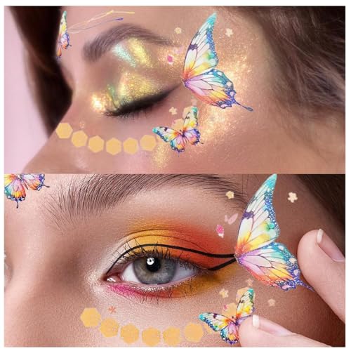 MAYCREATE® Tattoo Sticker Butterfly Colorful Glitter Butterfly Temporary Tattoos for Women Girls Waterproof Mehendi Tattoo Sticker for Eyes, Face, Hands, Body, Make Up