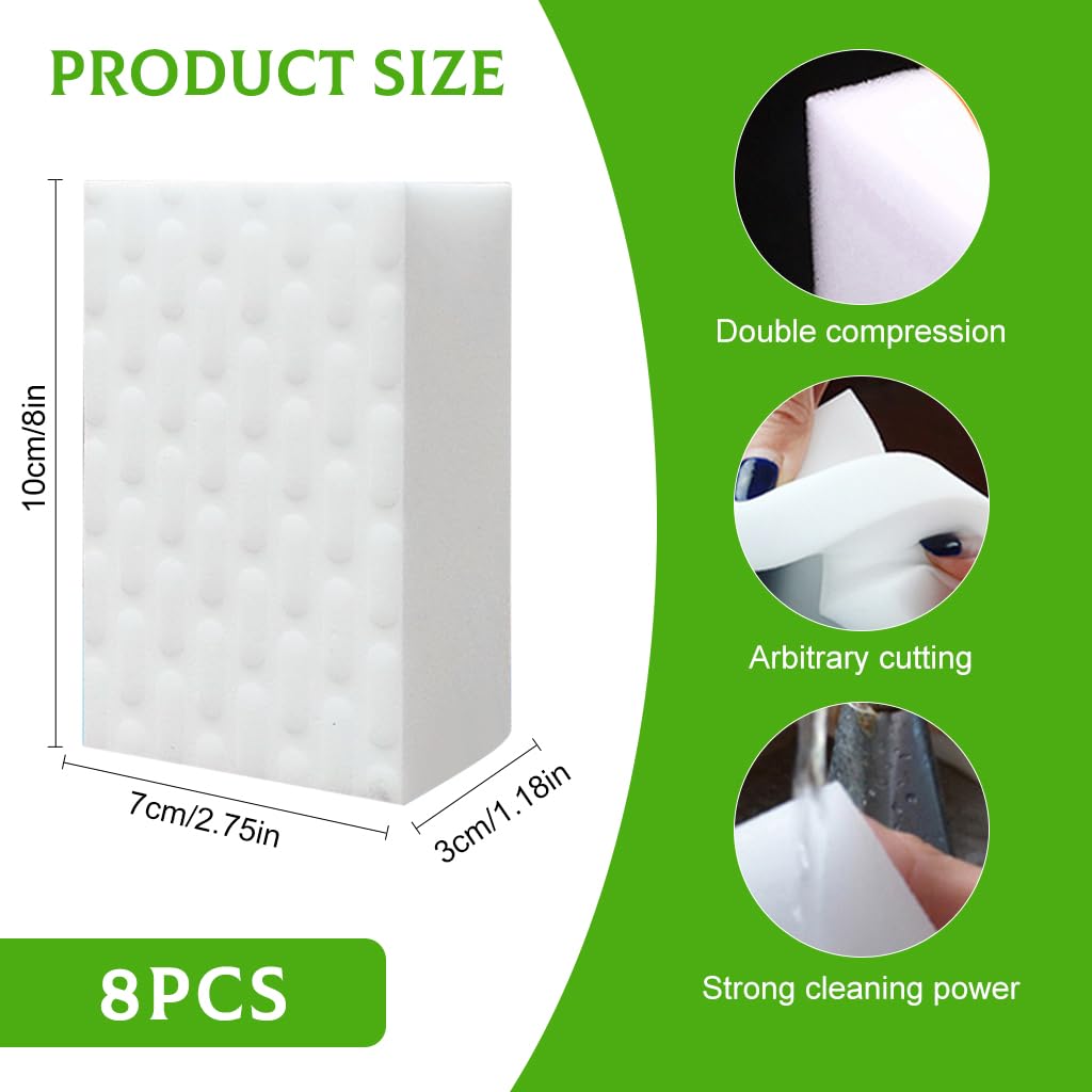 HASTHIP 8Pcs Household Cleaning Sponges Stain Eraser High Density Kitchen Cleaning Scrubbing Sponge Stain Scrubber Multipurpose Scrubber Sponge for Kitchen, Bathroom, Shoe Cleaning, 10x7x3cm