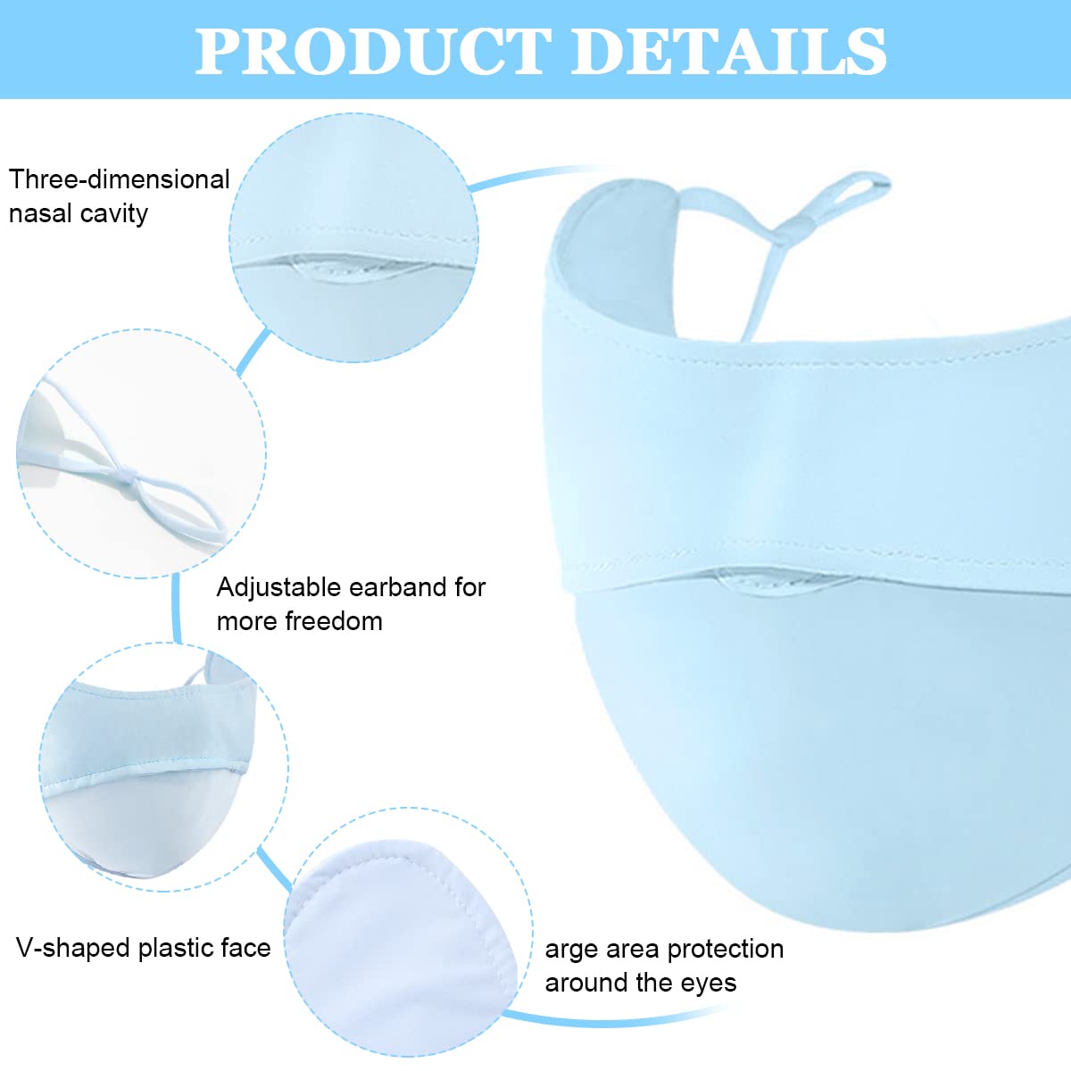 PALAY Sun Protection Mask Face Cover for Women, Fashion Cooling UV Mask Face Mask with Adjustable Ties, for Outdoor Sport Cycling Golfing - Washable, Reusable (Blue)