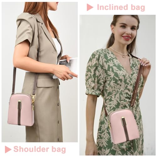 PALAY® Sling Bag Stylish PU Women Crossbody Phone Double Layer Daily with Detachable Shoulder Belt Casual Zipper Pouches Gift Pink 2PCS