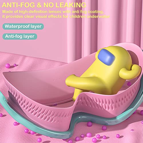 Proberos® Swimming Goggles for Kids, Big Frame Leakproof Swimming Goggles with Ear Plugs, Swim Goggles with Anti Fog and UV Protection for Boys Girls Age 4-10(Pink) 3 PCS