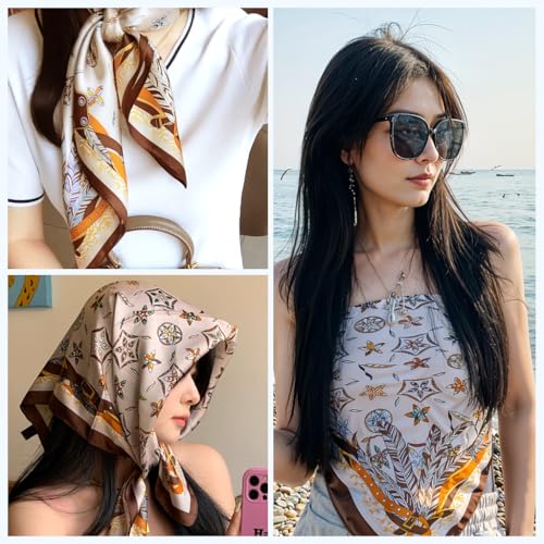 SANNIDHI® 6PCS Silk Head Scarf for Women Satin Hair 35 Inch Square Polyester Headscarf Elegant Printed Summer Neck Scarves Mothers Day Gift Ladies