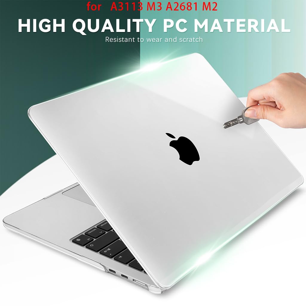 Verilux Transparent Laptop Case for M3 MacBook Air 13.6 inch Case 2022 2023 2024 A3113 A2681 M2 Chip, with Screen Protector, TPU Keyboard Protector, Set of Dust Plugs