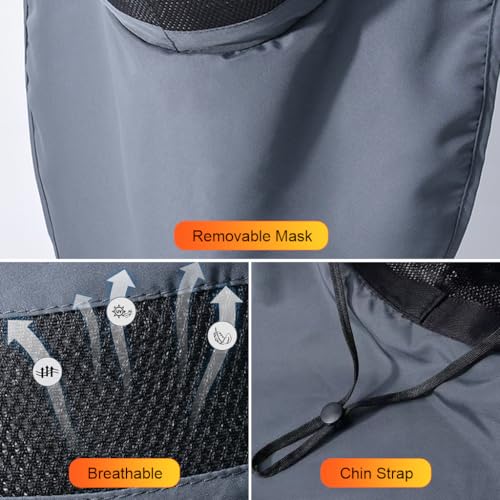 GUSTAVE® Sun Hat Wide Brim Hiking UV-Protection with Neck Flap Removable Face Cover Outdoor Unisex with Chin Strap Breathable for Fishing Gardening Grey 2 PCS