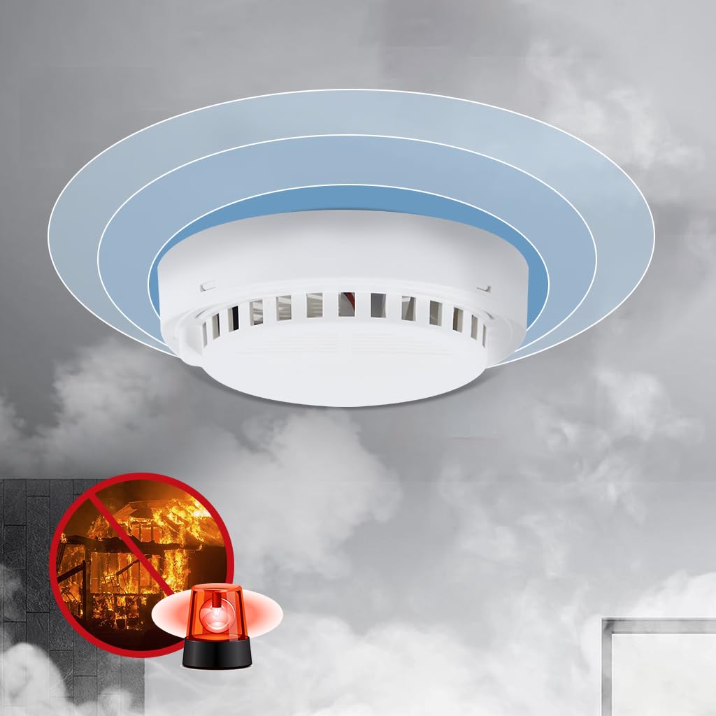 HASTHIP Smoke Detector Smoke Alarm Fire Alarm with Photoelectric Sensor, 85dB High Decibel Smoke Alarm with Flashing Light Alarm for Home, Office, Kitchen Battery Operated (Battery Not Included)