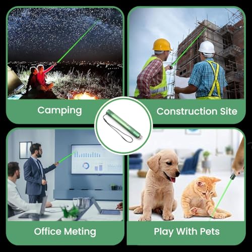 Climberty® USB Rechargeable Green Laser Light 1000m High Power Beam for Presentation Stargazing Hiking Portable Pointer for Teachers Outdoors and Pets 2 PCS