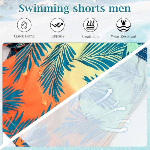 Proberos® Swimming Shorts for Men Casual Fashion Gradient Print Summer Beach Quick Dry Polyester Elastic Waist Chino Swim Wear L 2 PCS