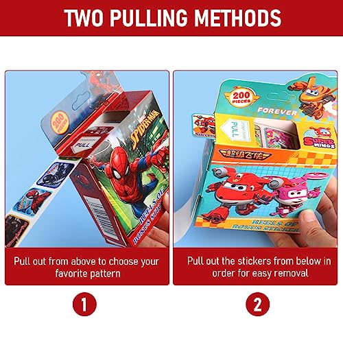 HASTHIP® 200PCS Stickers for Kids Rewards 0.98 Inch Spiderman Cartoon Sticker 10 Patterns Party Bag Fillers Boys Girls Teachers Reward Craft Scrapbooking Box Gift Set