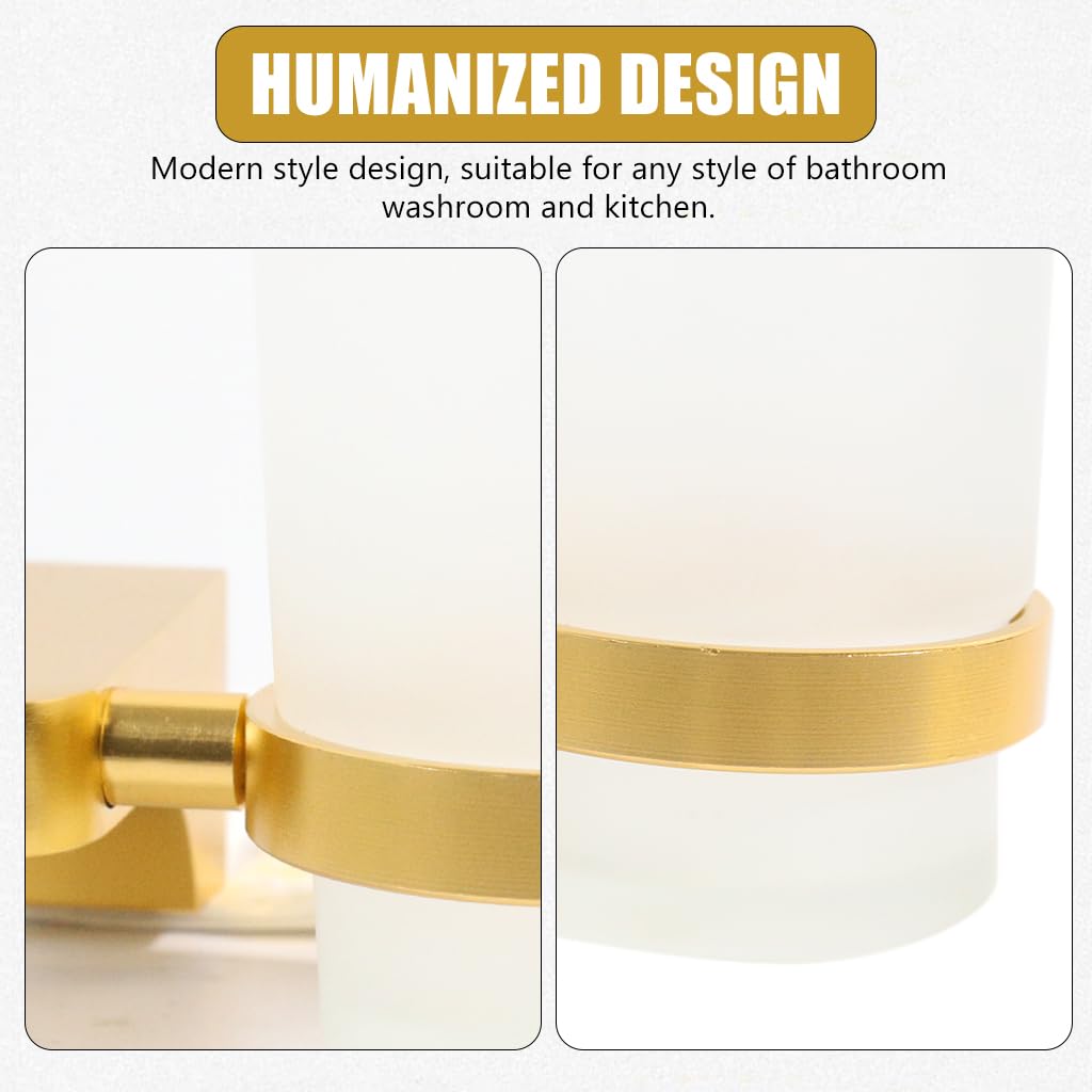 HASTHIP Aluminum Toothbrush Holder, Paste and Tumbler Holder with Cup for Bathroom Wash Basin Bathroom Accessories (Golden )