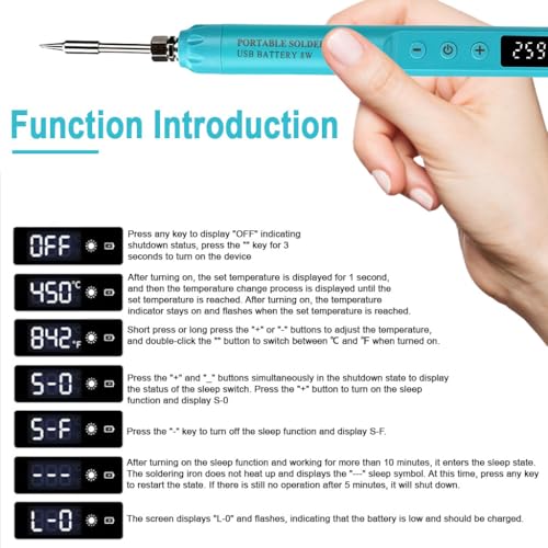 Serplex® USB Cordless Soldering Iron Pen Kit 12W LCD Electric 200-450°C Temperature Adjustment Quick Pre Heat Portable with Stand Tool Box 2PCS