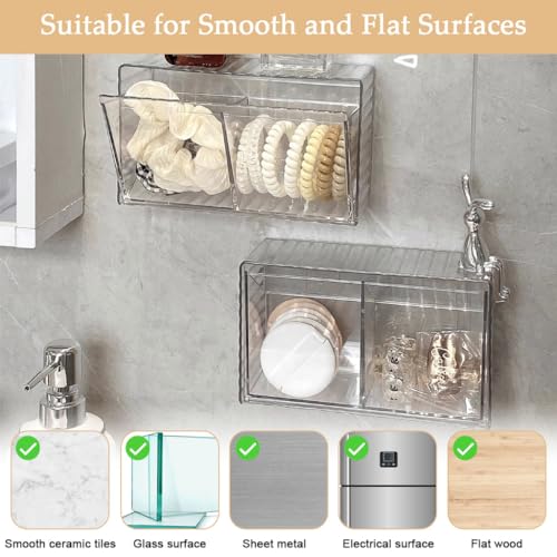 HASTHIP® Q-tip Holder Wall Mounted - Wall Organiser Flip Cover Cosmetic Organizer No Drill for Cotton Swabs, Cotton Ball Q-tip Dispenser - Transparent