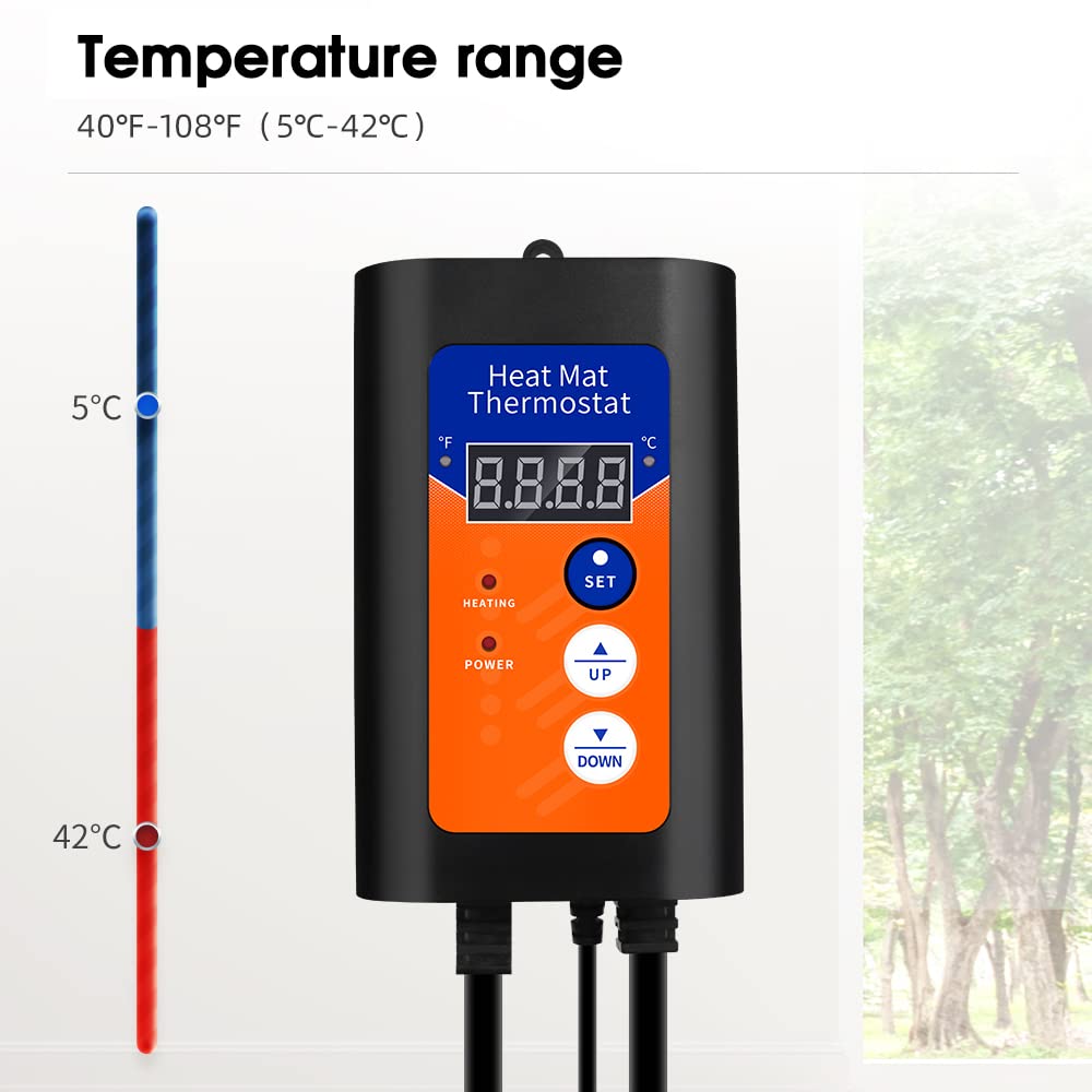 Serplex Temperature Controller, Temperature Sensor, Plug and Play Thermostat Controller with Sensor Thermostat 40-108°F,Thermostat for Incubator, Seeding, Reptile, Egg Incubator