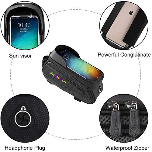 Proberos Cycle Frame Bag, Bicycle Storage Bag with 6.5'' Waterproof TPU Touch Screen & Double Zipper Design, Cycle Mobile Holder Bag for All Phones Upto 6.5 Inches Outdoor Riding Gear (Black-12)