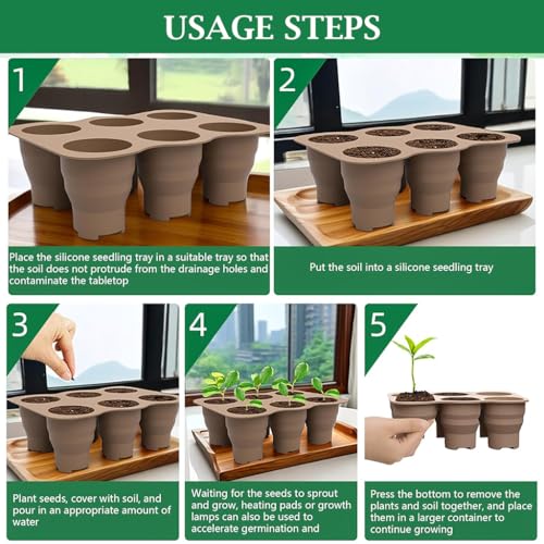HASTHIP® Silicone Seedling Germination Tray Seed Starter for Home Gardening Microgreen Growing with 6 Cell Reusable Greenhouse for Plant Seeds Propagation 2 PCS