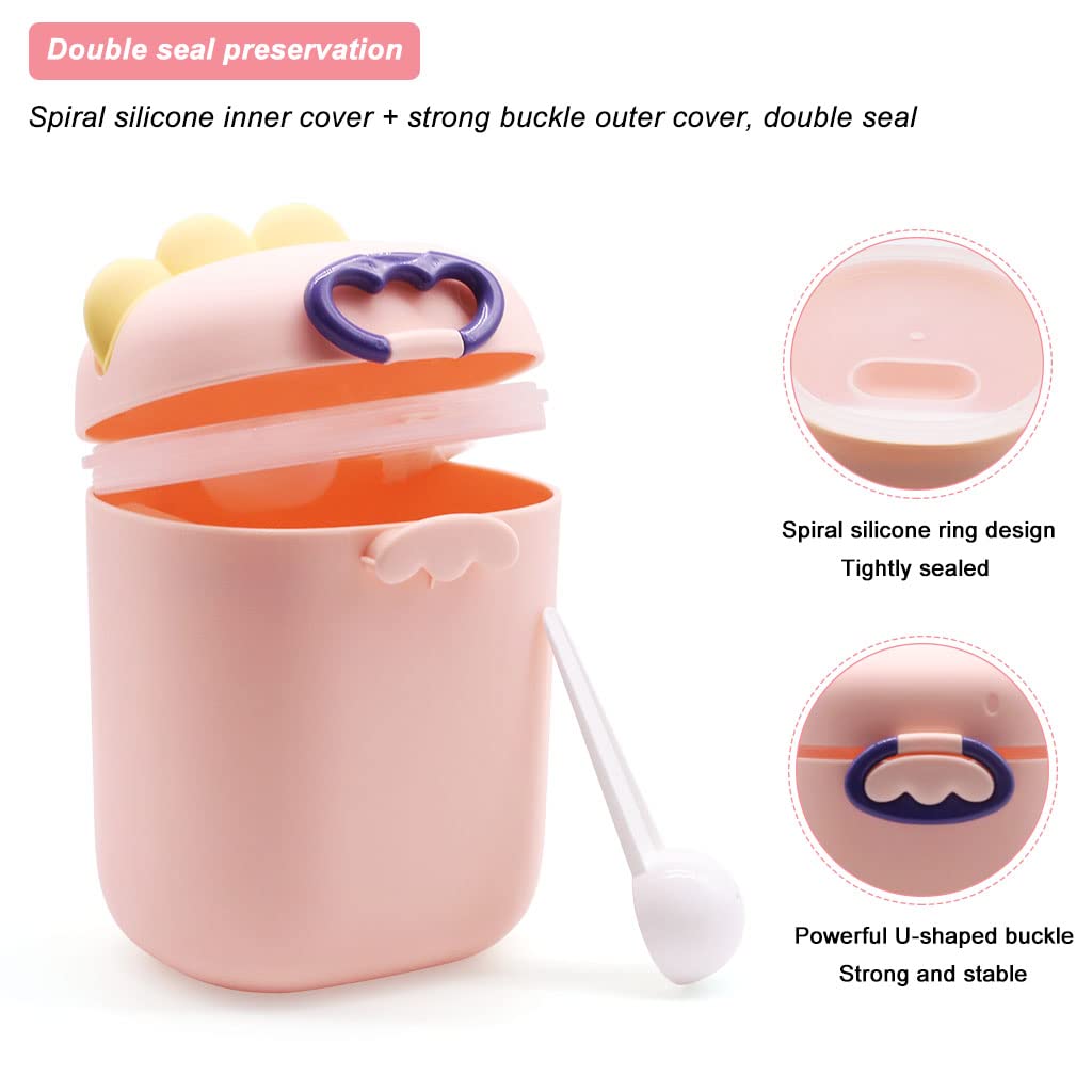 SNOWIE SOFT 300 Grams Baby Formula Dispenser, Portable Milk Powder Dispenser Container with Carrying Handle and Scoop, Foodgrade PP Double Layer Anti-Leak Design for Outdoor Travel Home (Pink)