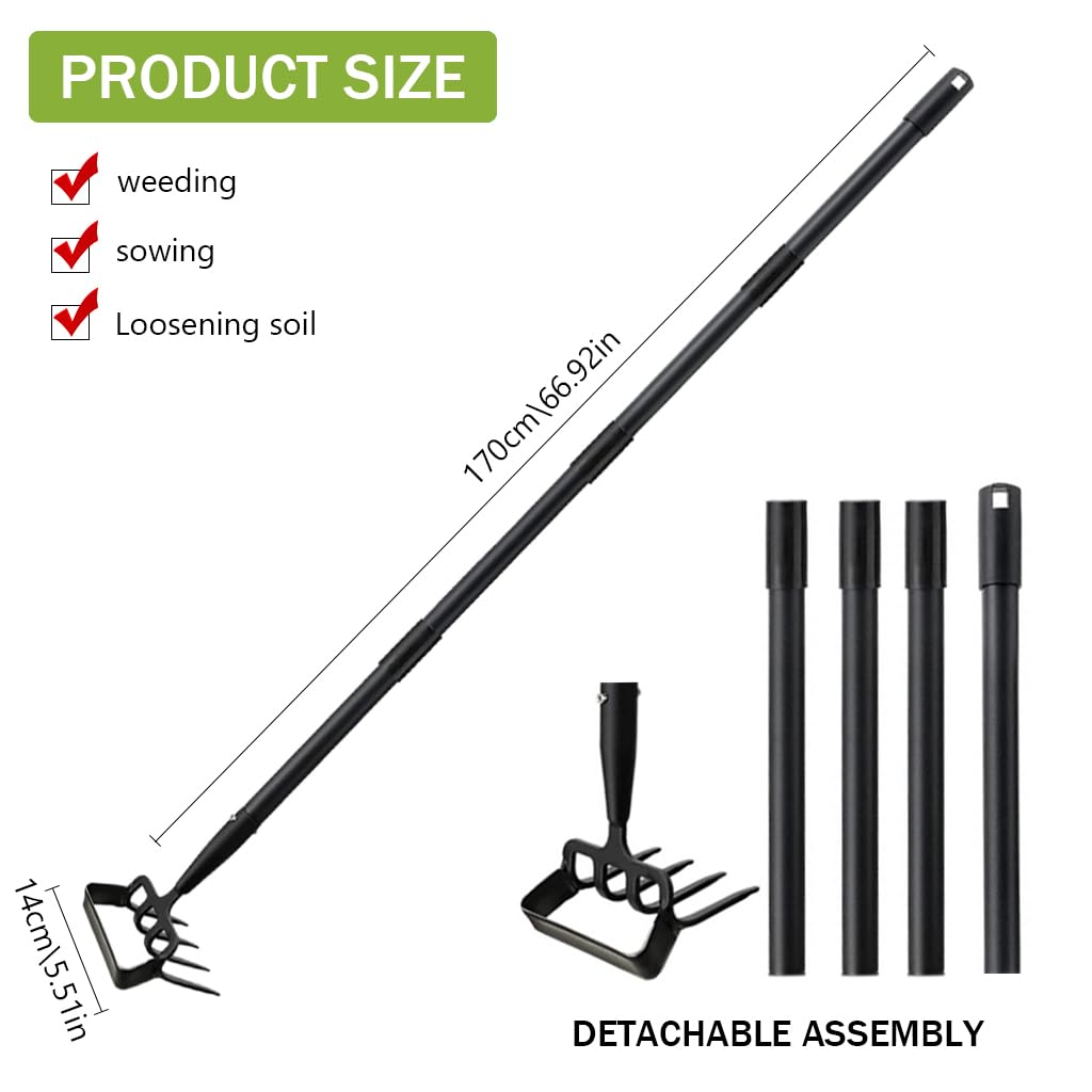 HASTHIP 77-165CM Rake for Gardening, Stainless Steel Telescopic Garden Rake for Quick Clean Up of Lawn and Yard, Adjustable Rake Claws Spacing Garden Broom with Long Handle for Clean Leaves