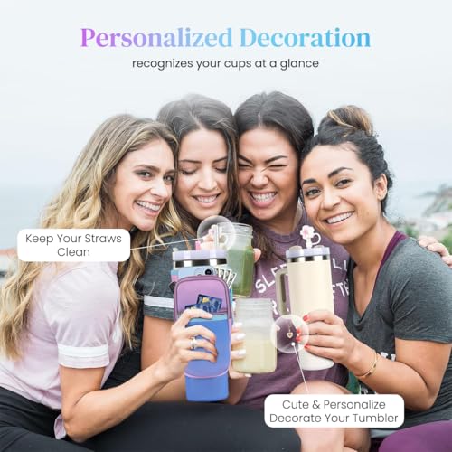 HASTHIP® Water Bottle Carrier Bag for Stanley 40 30 oz Tumbler with Phone Pocket Holder Strap Neoprene Pouch Cup Accessories Gradient Purple 3 PCS