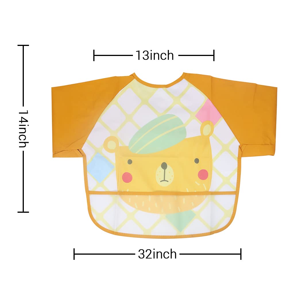 SNOWIE SOFT Reusable Sleeved Bib Baby Bib with Pocket, Toddler Bib, Smock, Waterproof Fabric, Fast drying,Fits Bibs for Baby Kids Girls 6 to 24 Months (Orange no including hanger)