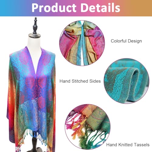 PALAY Women Shawl Long Scarf Shawl Aesthetic Color Jacquard Tassels Wraps Shawls Silk-touch Long Scarf Shawl Women Beach Wraps Beach Cover Ups, 70x200cm