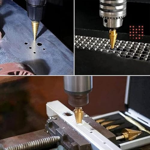 Serplex® 18PCS Step Drill Bits Set Included 3 Sizes of Step and 3 Sizes of Twist for Hole Drilling Metalworking Woodworking with Plastic Storage Box Stepped Up for DIY