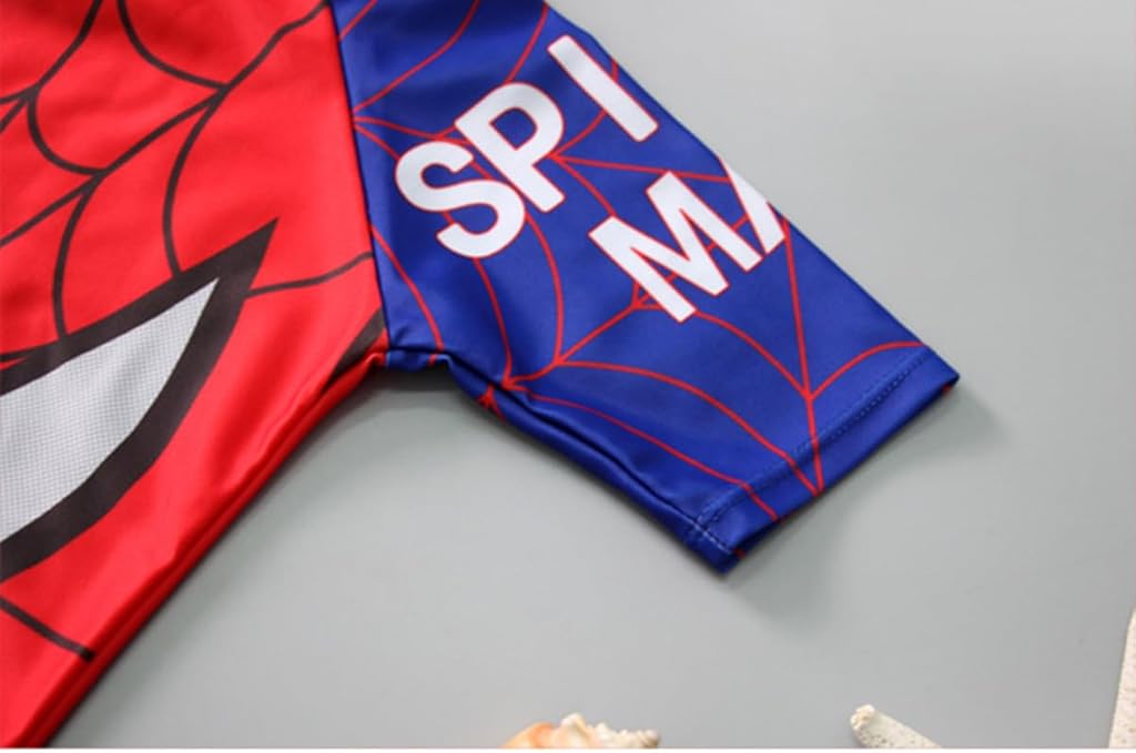 SNOWIE SOFT Swimming Costume for Boys, UPF 50+ Spiderman Print Swimsuit Set with Shirt, Swim Trunks & Swim Cap, Swim Suit for Kids Boys 6-7 Years Old
