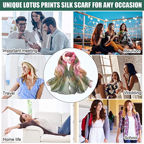 PALAY Lotus Print Scarf for Women Elegant Georgette Floral Scarf Silk-Like Scarfs for Women Stylish Hijab Scarf Shawl Wraps Ladies Headscarf 63''x20''