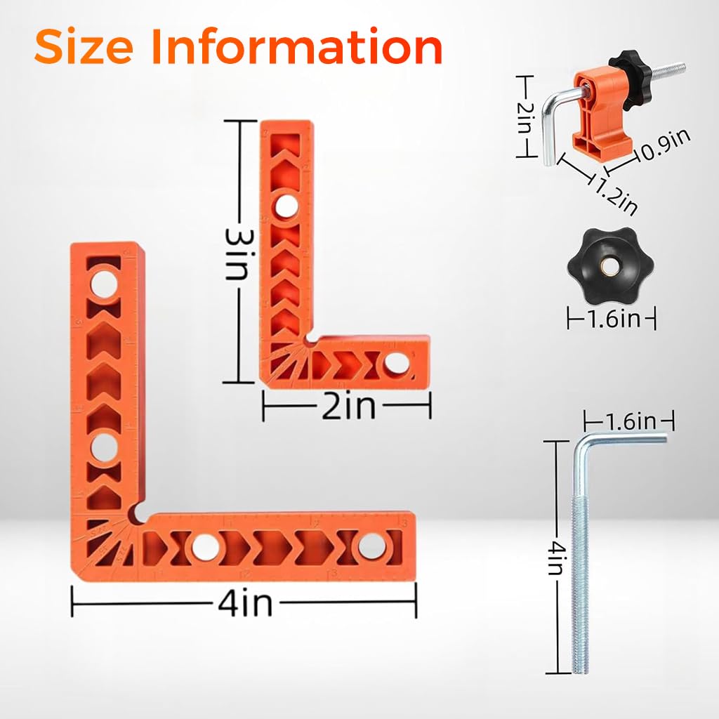 Serplex 90 Degree Carpenter Square Positioning Tools, 3'' & 4'' Right Angle Positioning Tool with 8 Clamps Carpenter Tools For Wood Work Corner Clamps Woodworking Tool for Pictures Frames, Cabinets