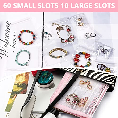 MAYCREATE® Transparent Jewelry Storage Book Anti Oxidation Organizer Bag with 60 Pockets for Bracelets Necklace Rings Pink Metal 3 PCS