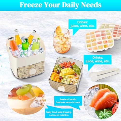 HASTHIP® Ice Cube Maker with Tongs 48-Cavity Mold Box Storage Bin One Push Demold Food Grade Portable for Party Home Bar Kitchen 3PCS