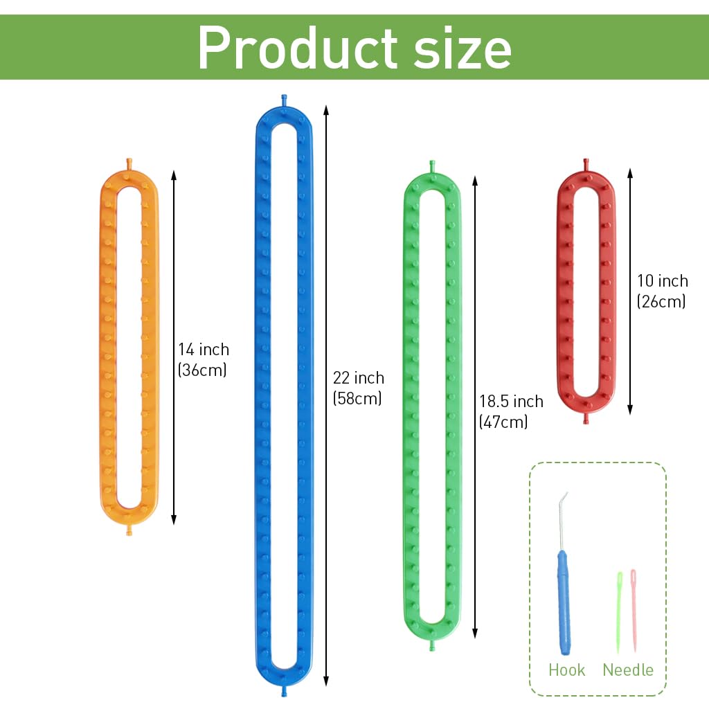 PATPAT Color Knitting Looms 4 Sizes Long Knitting Looms with Sewing Needles & Loom Needles Beginners DIY Knitting Loom Starter Kit for Making Scarf, Blanket