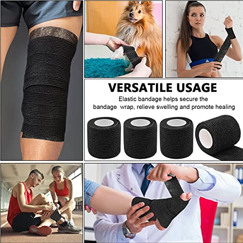 Qpets® 6 Rolls Crepe Bandage Self Adhesive Elastic Stretchy for Tattoo Grip Cover Roll Wound Cohesive Tape Wrap Bandages for Wounds 5cm x 450cm 2PCS