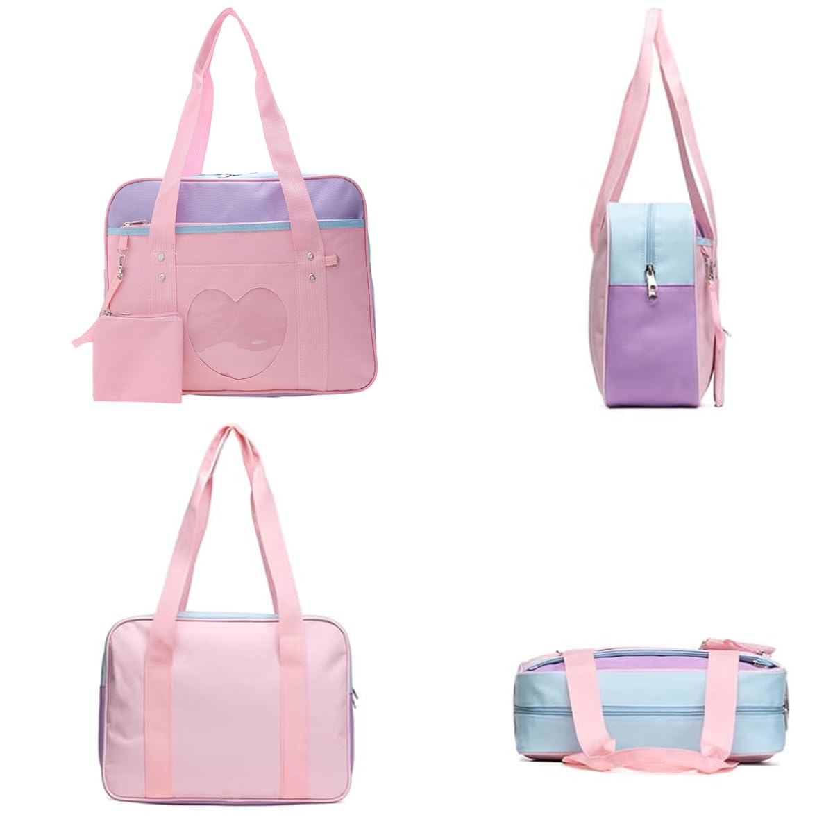 PALAY Girls Book Bag Handbag with Coin Pouch Travel Book Bag for Schoolgirls Book Shoulder Bag Tote Bag Pink Double Layer Zipper Book Bag School Gift Daily Item Handbag for Young Girls