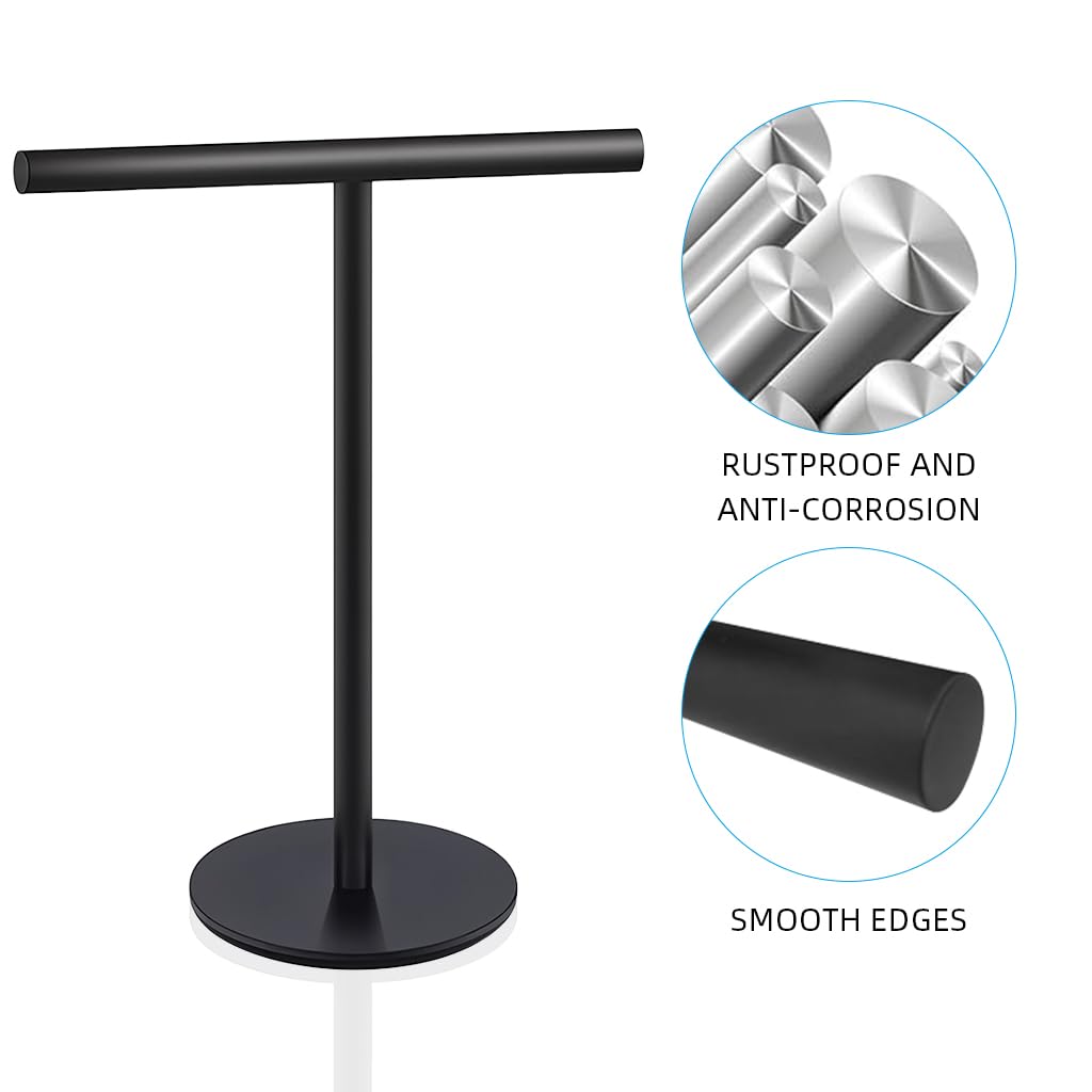 HASTHIP® Towel Rack for Countertop T-bar Towel Rack with Base11.8 inches High Stainless Steel Black Modern Minimalist Bathroom Face Towel Holding Rack Utility Storage Rack for Face Towel, Paper Rolls