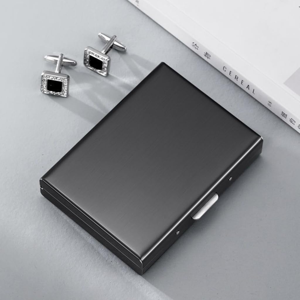 ZIBUYU Slim Card Holder Metal Stainless Steel Card Holder with Snap Lock 10 Card Slots Design Safe RFID-Blocking Credit Cards Holder Organizer Card Bag Business Card Holder Gift for Men, 10x7.5x2.5cm