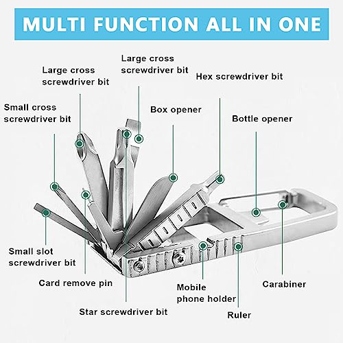 HASTHIP® Keychain Multi Tool 12 in 1 Folding Multipurpose with 6 Mini Screwdriver Bits Cutter SIM Card Ejector Bottle Opener Phone Holder Pocket Multitool 3PCS