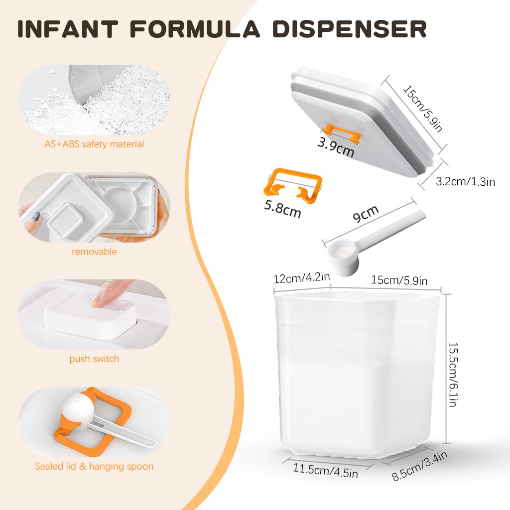 SNOWIE SOFT Baby Formula Storage Container 59.8Oz/1700ml Milk Powder Dispenser Press-down Airtight Food Containter Food Grade BPA Free Food Container Protein Powder Moisture-proof Food Container