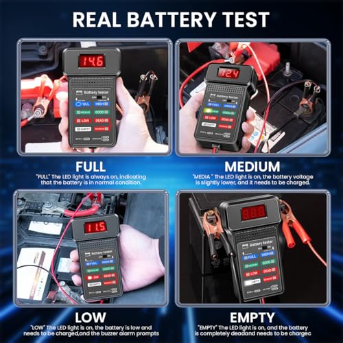 STHIRA® 12V 24V Car Battery Tester Checker Device with LED Indicators 4-Stage Diagnosis Troubleshooting Voltage 2PCS