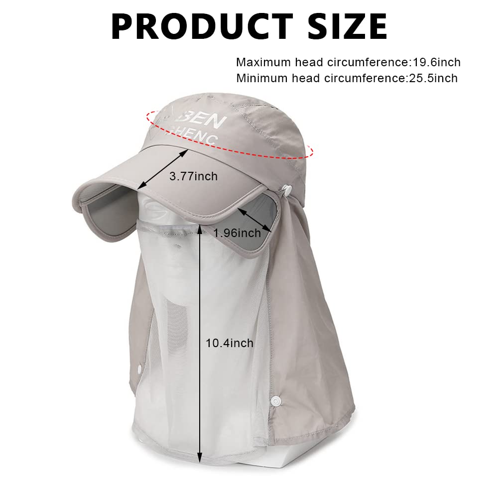 PALAY Sun Hat for Women Wide Brim Sun Cap with Removable Face Neck Cover Flap, Breathable Sun Protection Visor Hats for Beach Fishing - Grey