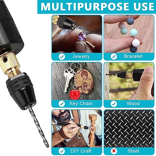 Serplex® Mini Electric Drill Machine for Resin Craft USB Kit with Wrench Box of Drill Bit 0.8-3.0mm 120PCS Keychain 50pcs Screw Eyes for Jewelry Making Tool DIY