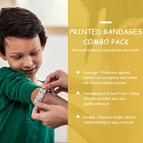 MAYCREATE 120 Pcs Band Aid Kids Waterproof Band Aid Strips Breathable Children's Printed Cartoon Band-Aid Mini Cute Stretch Hemostatic Stickers Combo Set