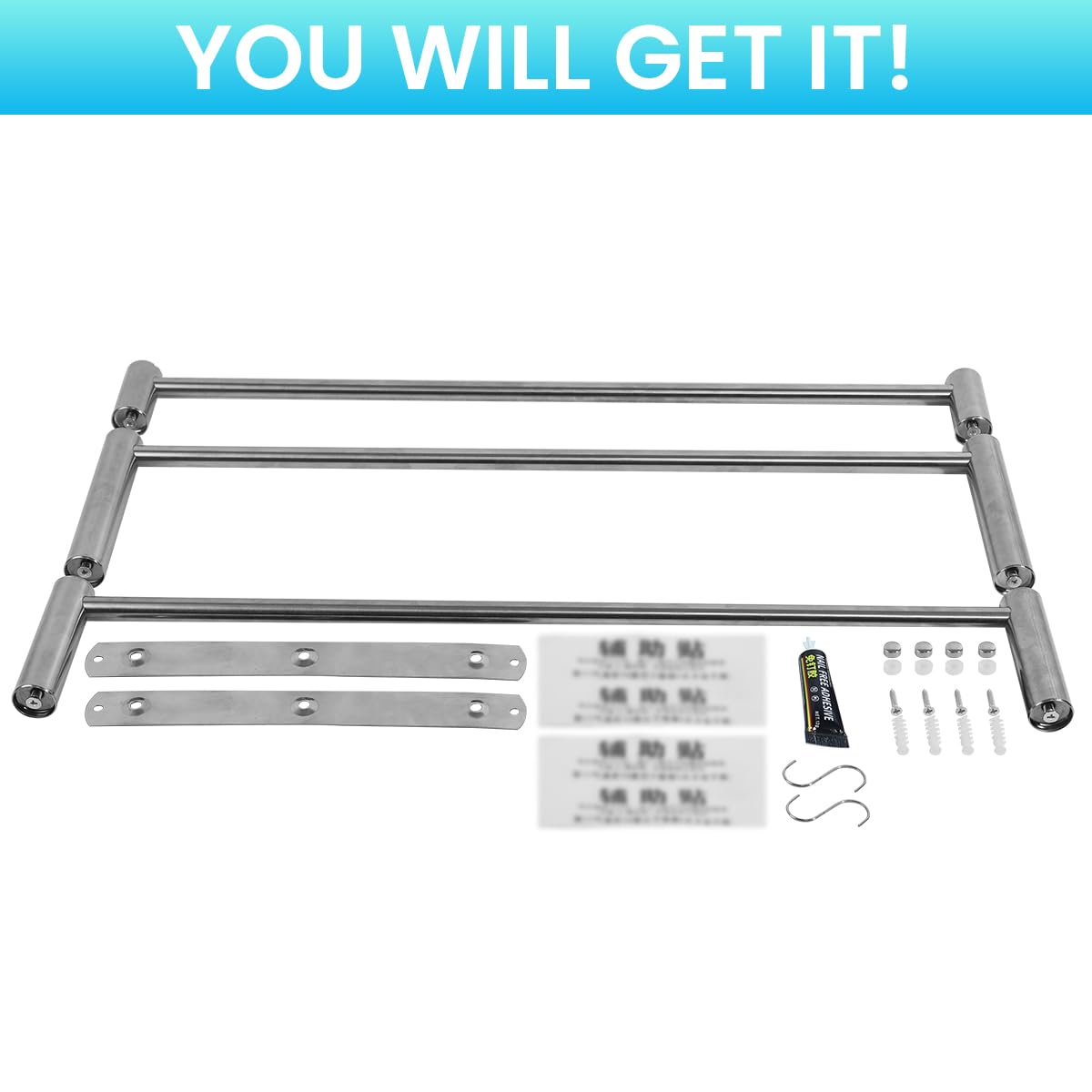 HASTHIP Stainless Steel Towel Hanger Towel Rack for Bathroom, 3-Tier Ladder Wall Mounted Towel Rack, 23.6