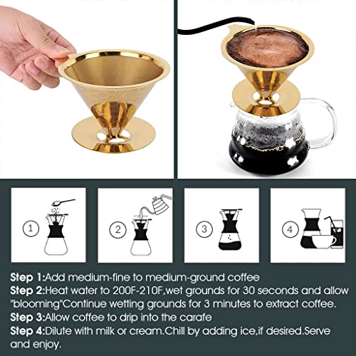 HASTHIP Filter Coffee Maker 800 Mesh with Handle Pour Over Coffee Filter Stainless Steel V60 Coffee Dripper 100% Paperless Maker Honeycomb Cup Cafe Keeping Nature Coffee Flavour Easy To Use And Clean