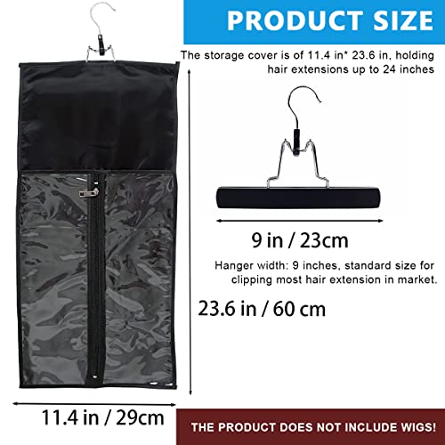 MAYCREATE Hair Extensions Hanger Storage Bag, Hairpieces Dustproof Cover Non-Woven Cloth Wigs Hanging Storage Holder, Clear Zip Up Closure, Waterproof and Portable