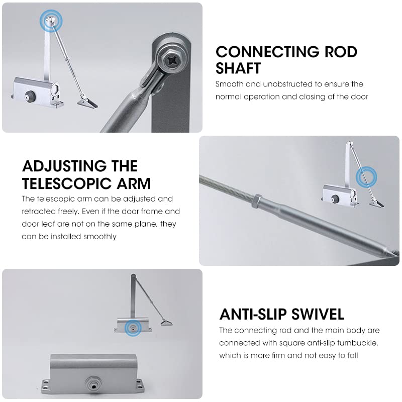 HASTHIP Quiet Door Closer, 2-Level Adjustable Automatic Zinc Alloy Door Closer, Spring Hydraulic Auto Door-Closer for Kitchen Door, Toilet Door, Wooden Door, Hollow Door, Framed Glass Door, 25-45KG