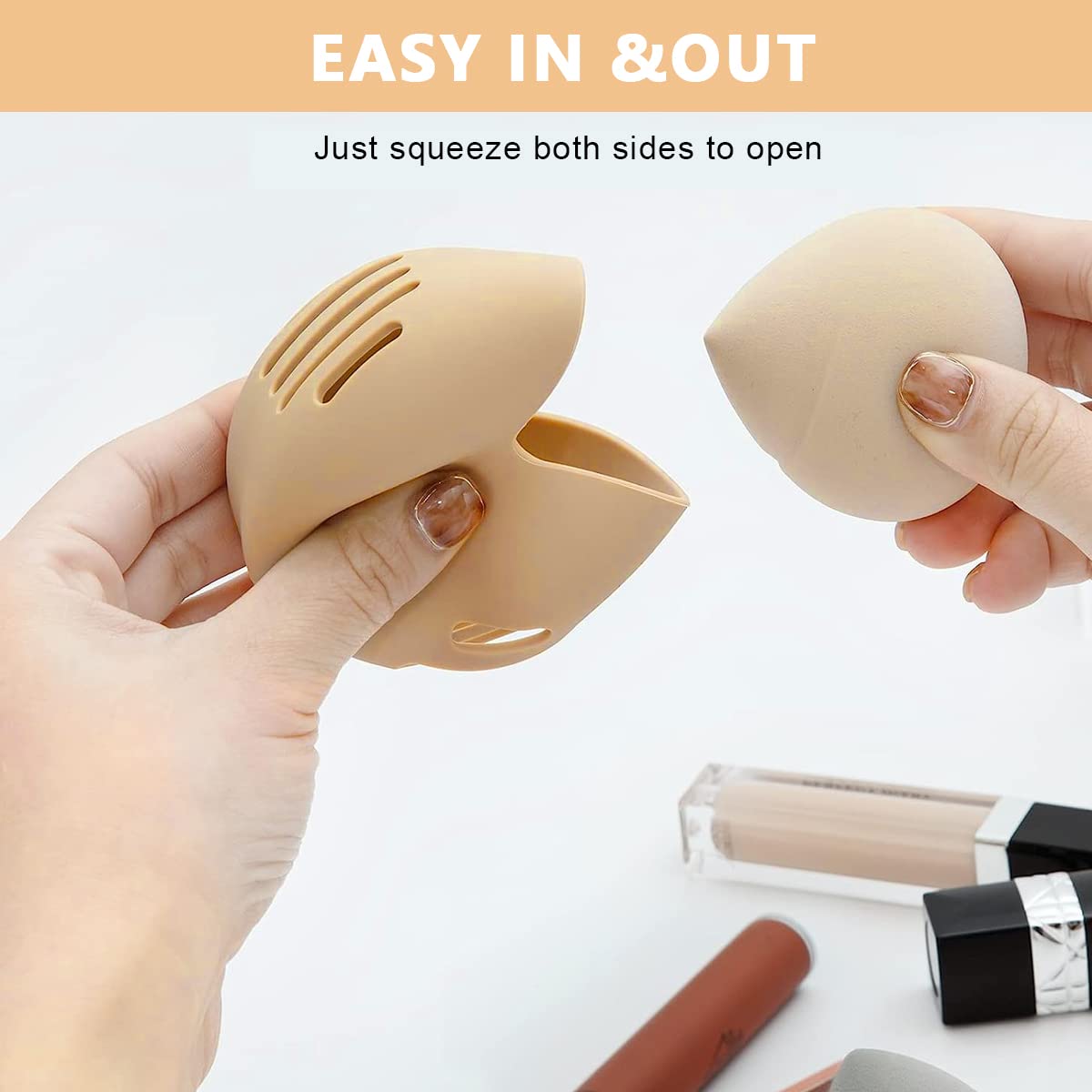 MAYCREATE Makeup Sponge Holder 2pcs Set, Breathable Silicone Beauty Blender Holder Eco-Friendly Blender Sponge Travel Case Shatterproof Storage Rack (Grey+Pink)
