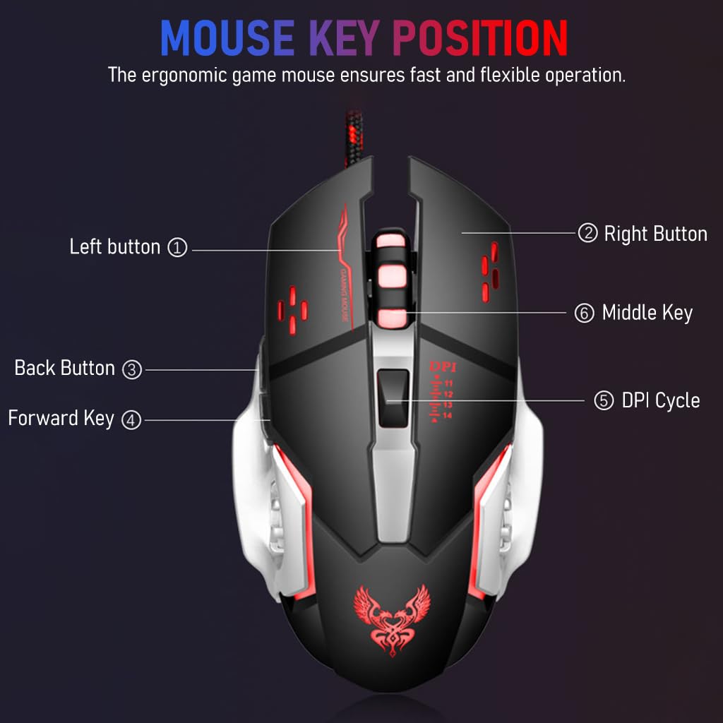 Verilux 4 in 1 One Hand Gaming Keyboard and Mouse Combo, 35 Keys Wired RGB LED Backlit One Hand Keyboard, USB Wired Gaming Mouse, Converter Adapter for PUBG/Laptop PC Game and Work