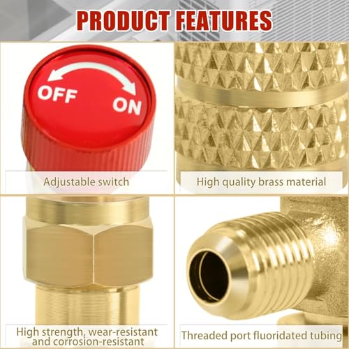 Serplex® Refrigerant Charging Valve for Air Conditioner R22 R410A Refrigeration Adapter 1/4 SAE Male to 5/16 SAE Female Brass Adaptor 2 PCS
